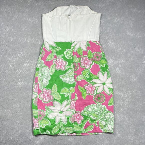 Lilly Pulitzer Dress Womens Size 0 White Pink And Green Floral Print Strapless - Picture 4 of 12